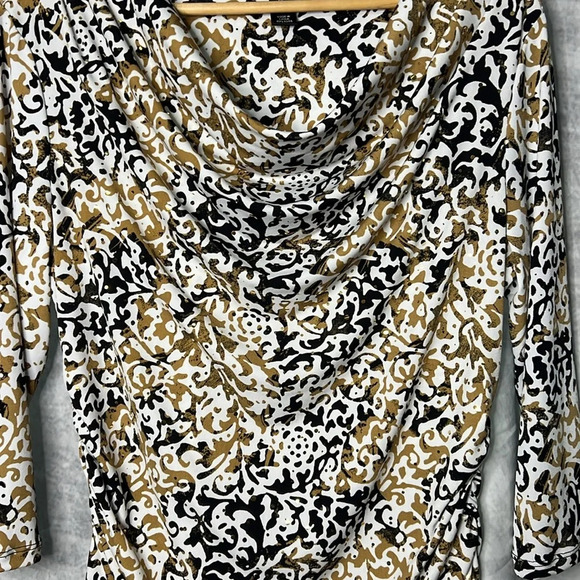 Style & Co. Tan, Black & Cream with Gold 3/4 Sleeve Blouse - size LP - Picture 8 of 10